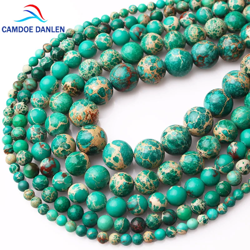 

CAMDOE DANLEN Natural Stones Green Sea Sediment Turquoises Imperial Jaspers Beads 4/6/8/10/12MM Fit Diy Beads For Jewelry Making