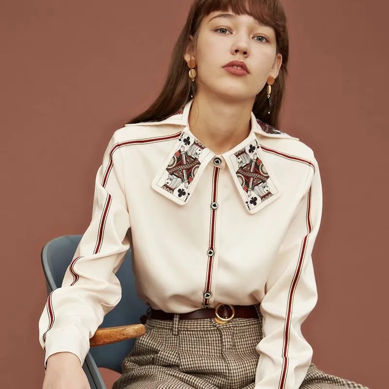 Women Blouse Shirt Female New Spring Special King Card Print Collar Shirts Cool Woman Tops Ladies Party Long Sleeve Shirts
Women Blouse Shirt Female New Spring Special King Card Print Collar Shirts Cool Woman Tops Ladies Party Long Sleeve Shirts