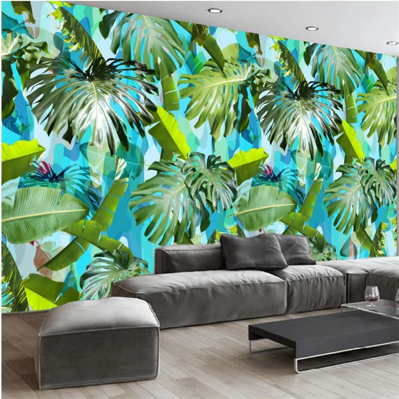 

wellyu papel parede Custom wallpaper European - style retro tropical rain forest banana leaves living room background wall