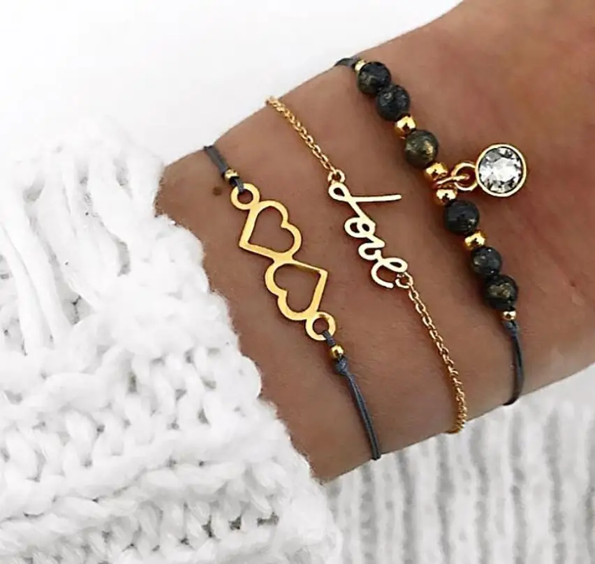 3 Pcs/ Set Hollow LOVE Letters heart crystal beads Multilayer Adjustable Open charm Bracelet Set Women Fashion Party Jewelry
3 Pcs/ Set Hollow LOVE Letters heart crystal beads Multilayer Adjustable Open charm Bracelet Set Women Fashion Party Jewelry