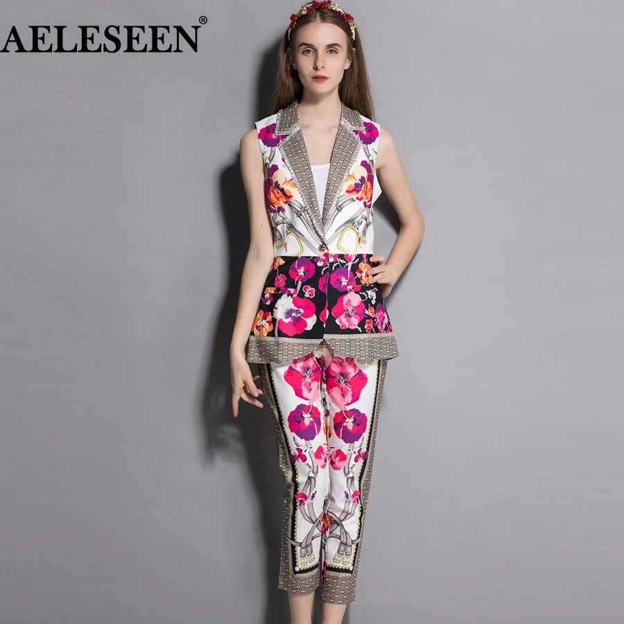 AELESEEN Vintage Fashion Suits Fashion 2019 New Sleeveless Print Contrast Color Beading Vest Tops + Runway Calf-Length Pant Set
AELESEEN Vintage Fashion Suits Fashion 2019 New Sleeveless Print Contrast Color Beading Vest Tops + Runway Calf-Length Pant Set