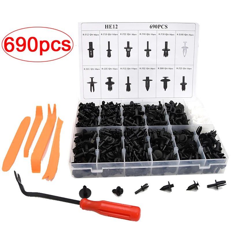 690Pcs clips voiture 6mm 8mm Plastic Mixed Auto Fastener Vehicle Car Bumper Clip Retainer Fastener Rivet Door Panel Fender Liner
690Pcs clips voiture 6mm 8mm Plastic Mixed Auto Fastener Vehicle Car Bumper Clip Retainer Fastener Rivet Door Panel Fender Liner