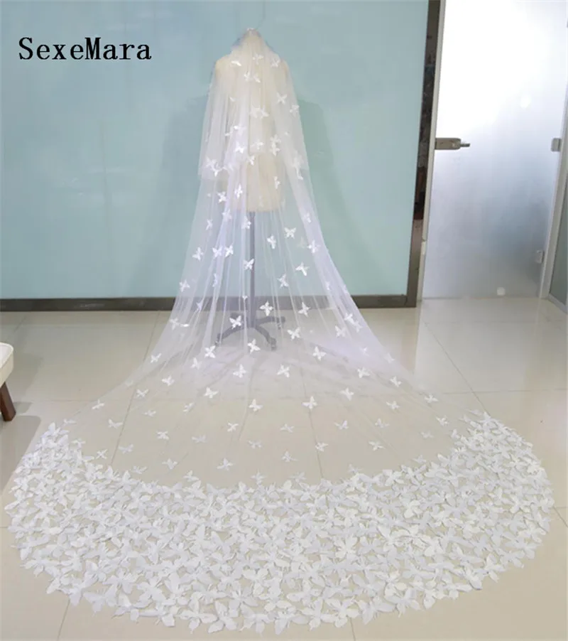 Real Pictures 3D Butterfly Bridal Veils Cathedral Length Long Two Layer Custom Made Wedding Veils With Comb White Ivory 
Real Pictures 3D Butterfly Bridal Veils Cathedral Length Long Two Layer Custom Made Wedding Veils With Comb White Ivory