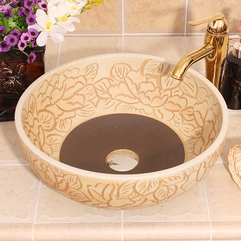 Art Lavabo Bathroom Vessel Sinks Round counter top wash basin china peony carving Countertop Washbasin
Art Lavabo Bathroom Vessel Sinks Round counter top wash basin china peony carving Countertop Washbasin