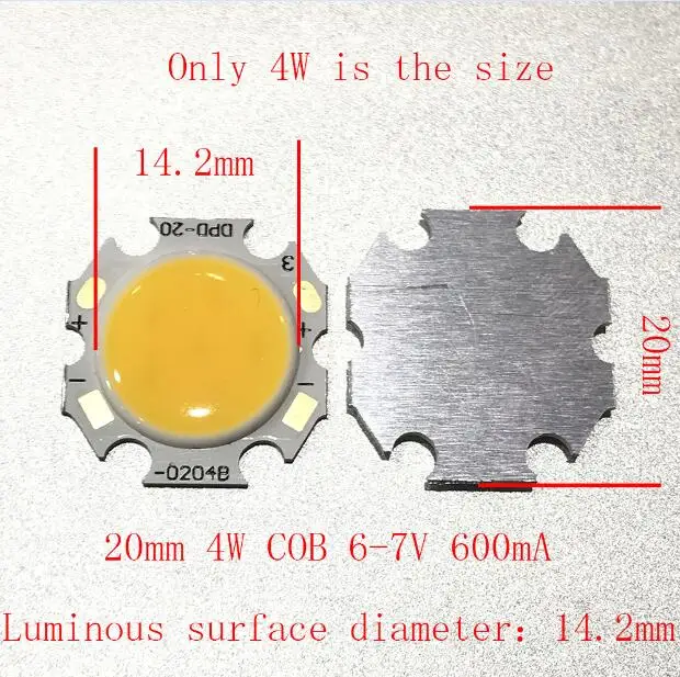 10PCS 20PCS 50PCS 20mm 4W COB LED 6-7V 600mA The luminous surface diameter is 14.2mm Lamp, downlight, bulb lamp,3000Kwarm white
10PCS 20PCS 50PCS 20mm 4W COB LED 6-7V 600mA The luminous surface diameter is 14.2mm Lamp, downlight, bulb lamp,3000Kwarm white