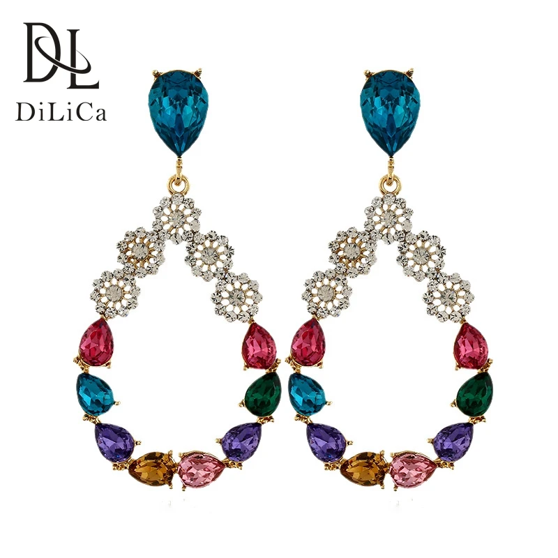 DiLiCa Fashion Dangle Earrings Rhinestones Geometric Charms Drop for Women Crystal Statement Party Jewelry | Украшения и