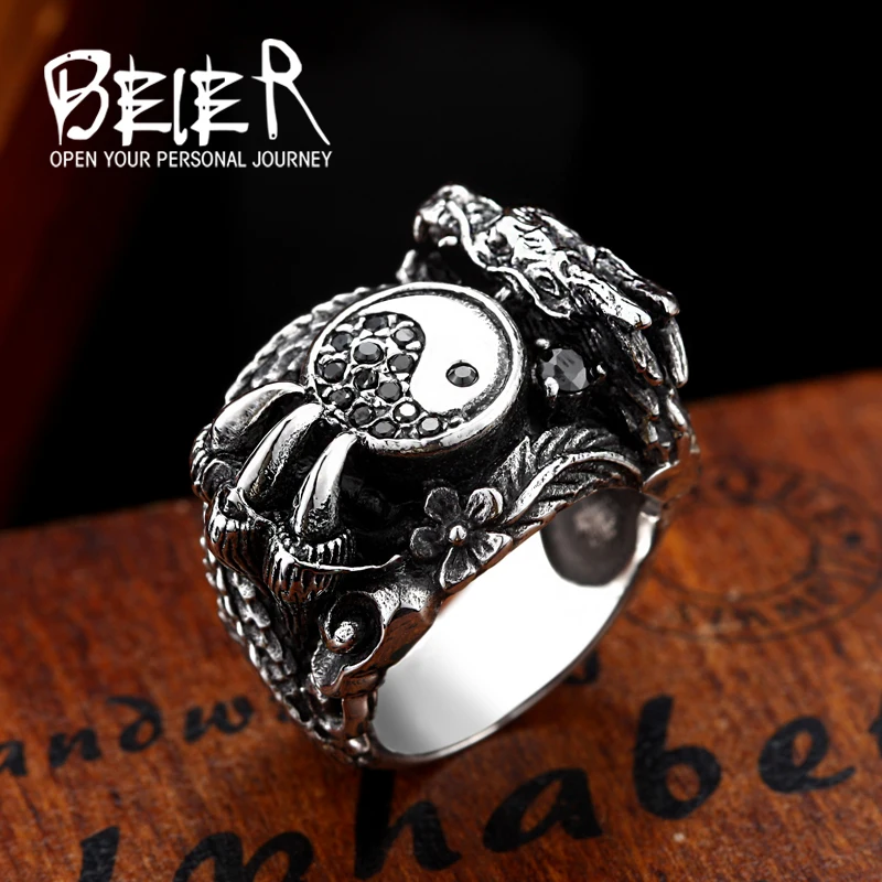 

Beier new store 316L Stainless Steel China yin and yang gossip array men's ring dragon winding high quality jewelry LLBR8-173R