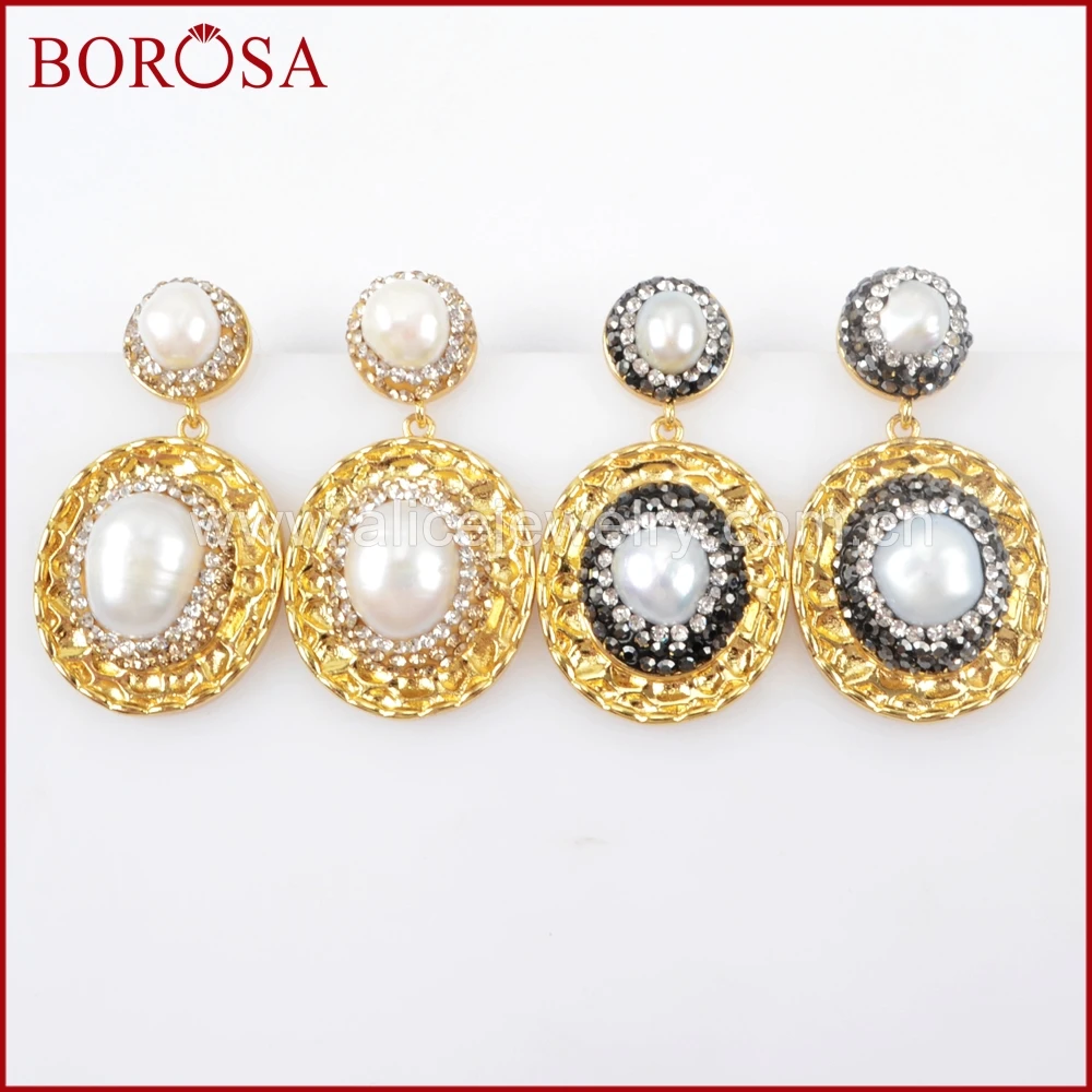 BOROSA 5pairs Gold Color Oval Drop Earrings Metal Dangle Earrings with Natural Pearl Rhinestone Pave Gems Drusy Jewelry JAB821
BOROSA 5pairs Gold Color Oval Drop Earrings Metal Dangle Earrings with Natural Pearl Rhinestone Pave Gems Drusy Jewelry JAB821