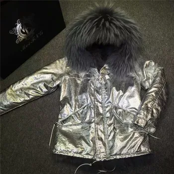 New Women sliver leather jacket with grey fox fur lining coats winter thick warm real fur inside parka
New Women sliver leather jacket with grey fox fur lining coats winter thick warm real fur inside parka
