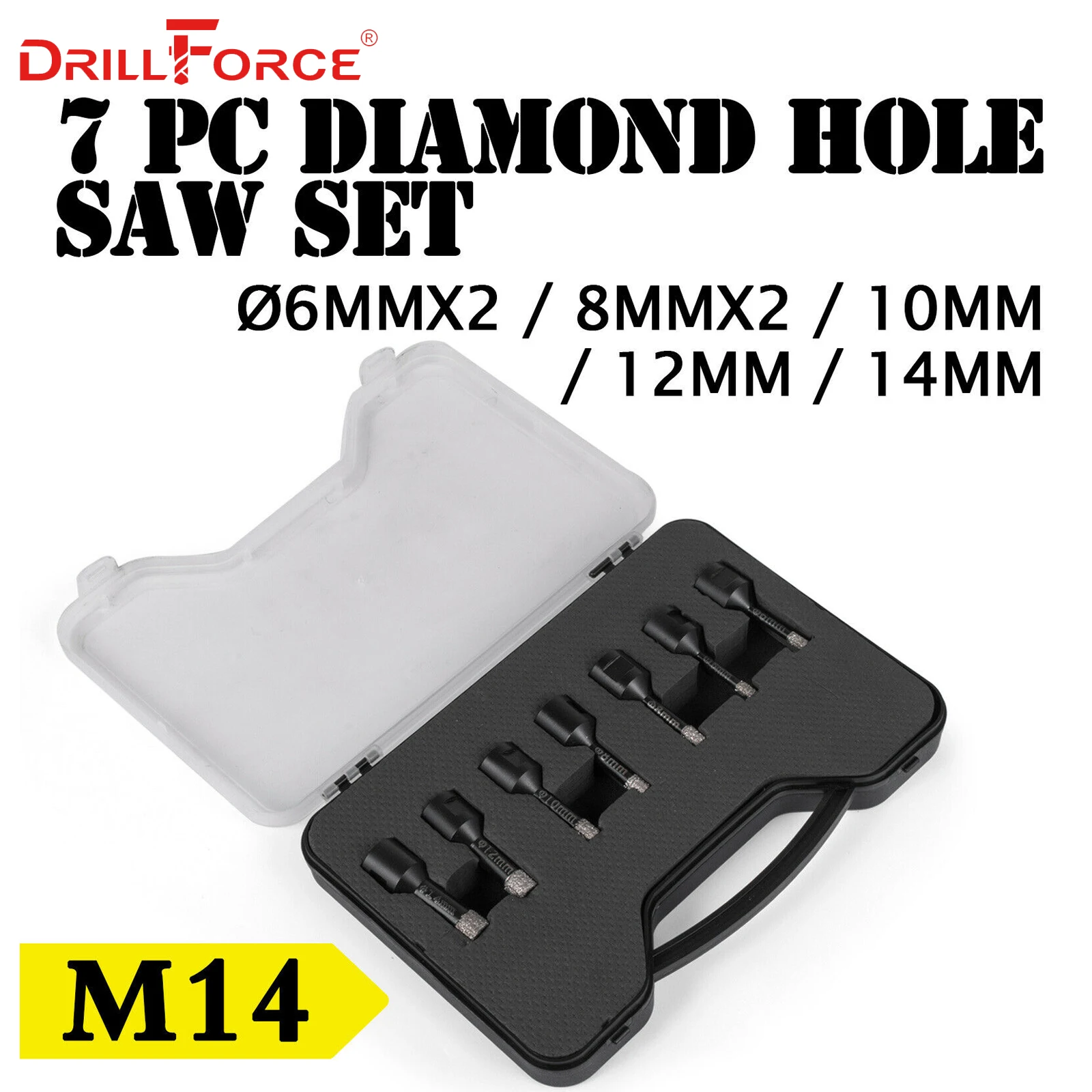 Drillforce 7 шт. алмазное отверстие Φ 6x 2/8x 2/10/12/14 мм M14 прочный карборунд керамика M14 резьбовой сверлильный сердечник
Drillforce 7 шт. алмазное отверстие Φ 6x 2/8x 2/10/12/14 мм M14 прочный карборунд керамика M14 резьбовой сверлильный сердечник