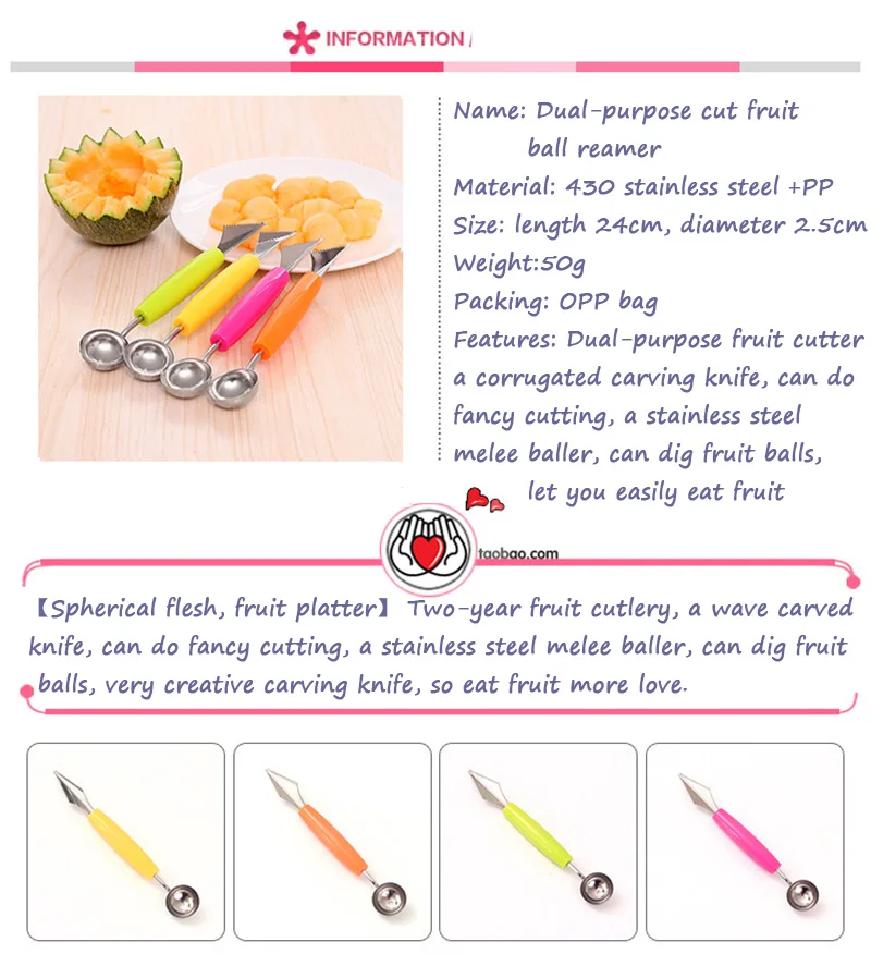 2018 New double head carving tools fruit dig ball spoon DIY creative fruit carving knife Melon Scoops Ballers Kitchen gadgets (10)