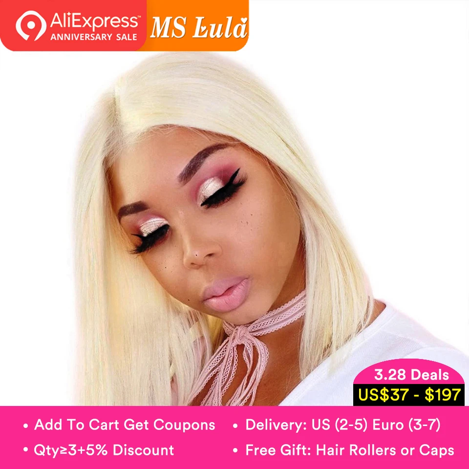 Ms Lula 613 Blonde 1b Ombre Short Bob Lace Front Wig Pre plucked With Baby Hair Straight Human Remy Frontal Wigs Nature Color(China)
