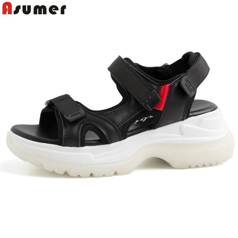 ASUMER 2019 Genuine Leather shoes women sandals fashion solid color ladies platform shoes female sandals Size 35-40 white black
ASUMER 2019 Genuine Leather shoes women sandals fashion solid color ladies platform shoes female sandals Size 35-40 white black