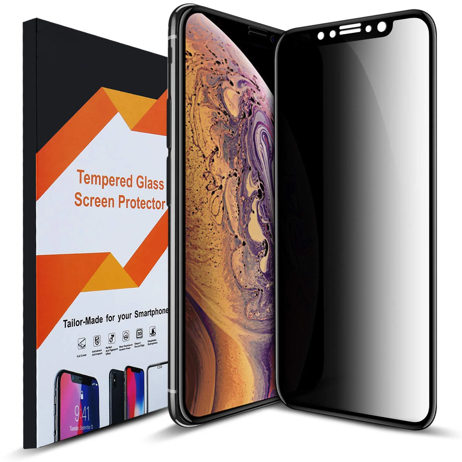 Антибликовая Защита для экрана iPhone XS Max XR X 5D полное покрытие от царапин 9H