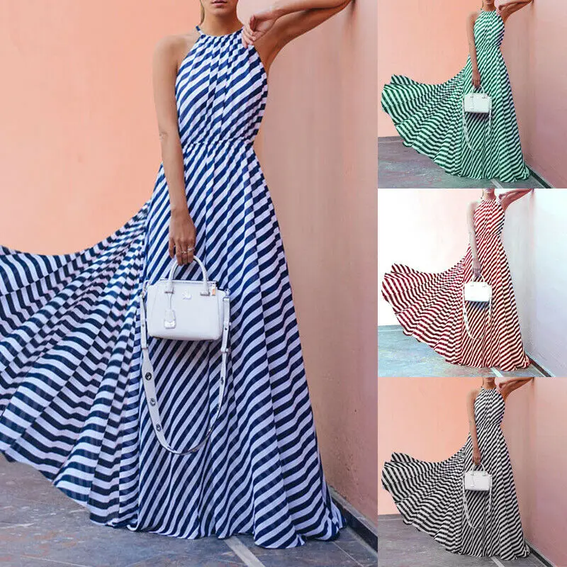 Women Stripe Long Dresses Summer Boho Sleeveless Maxi Dress Casual Holiday Beach Sundress
Women Stripe Long Dresses Summer Boho Sleeveless Maxi Dress Casual Holiday Beach Sundress