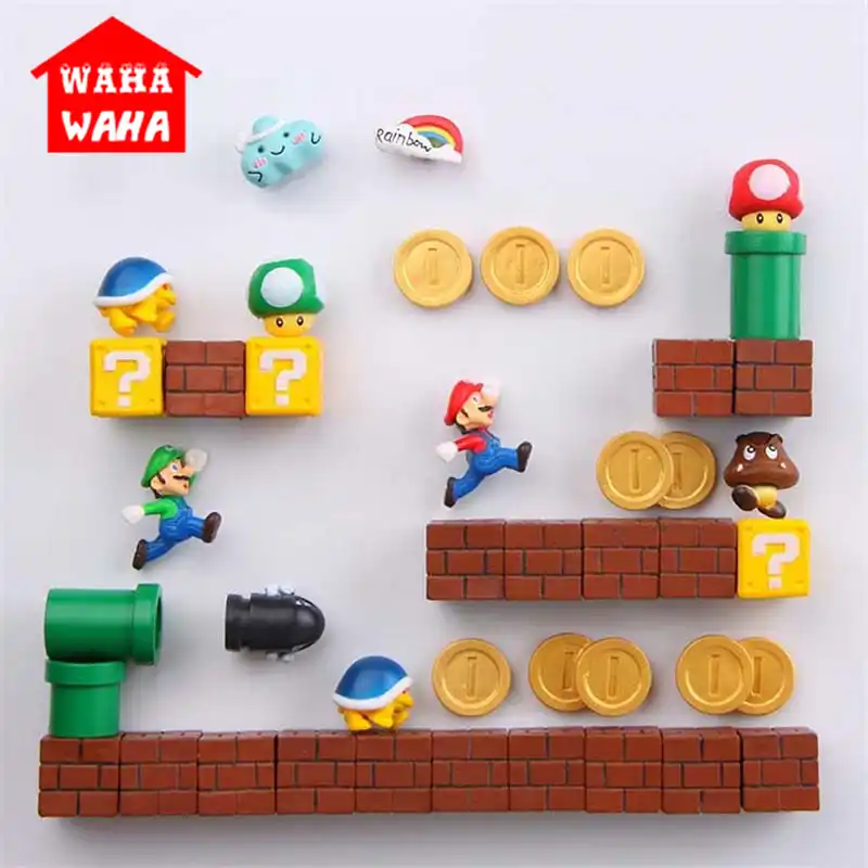 1 セット樹脂 3d かわいいスーパーマリオ冷蔵庫マグネット子供のための置物壁 Marios 弾丸レンガホームデコレーションオーナメントギフト Gooum