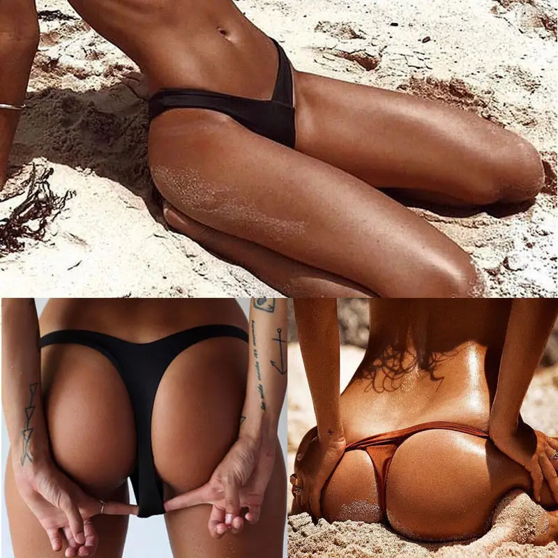 

Sexy Women's Bikini Thong Bottom Brazilian V Cheeky Ruched Semi Swimwear Beachwear Bathing Balck Sexy Ladies Females Swimming