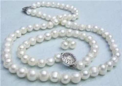 

8-9mm Genuine White Akoya Cultured Pearl necklace bracelet Earrings set Noble style Natural Fine jewery