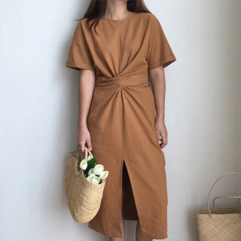 Cotton Bandage Split Midi Women's Dresses Short Sleeve Bowknot Solid Female Dress 2019 Summer Chic Casual Loose Ladies Clothes
Cotton Bandage Split Midi Women's Dresses Short Sleeve Bowknot Solid Female Dress 2019 Summer Chic Casual Loose Ladies Clothes