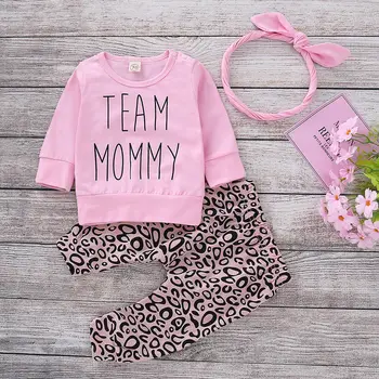 Baby Girl Clothes Team Mommy Print Long sleeve Sweatshirt and Leopard Pant Set with Headband
Baby Girl Clothes Team Mommy Print Long sleeve Sweatshirt and Leopard Pant Set with Headband