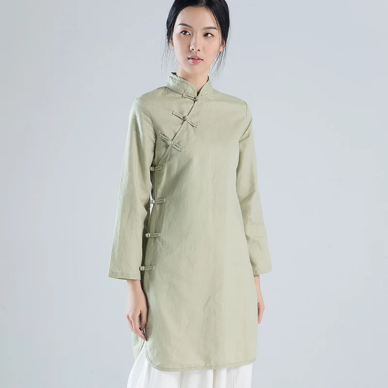 Spring Summer Handmade Plate Buttons Long Section Blouses Stand Collar Cheongsam Cotton Linen
Spring Summer Handmade Plate Buttons Long Section Blouses Stand Collar Cheongsam Cotton Linen