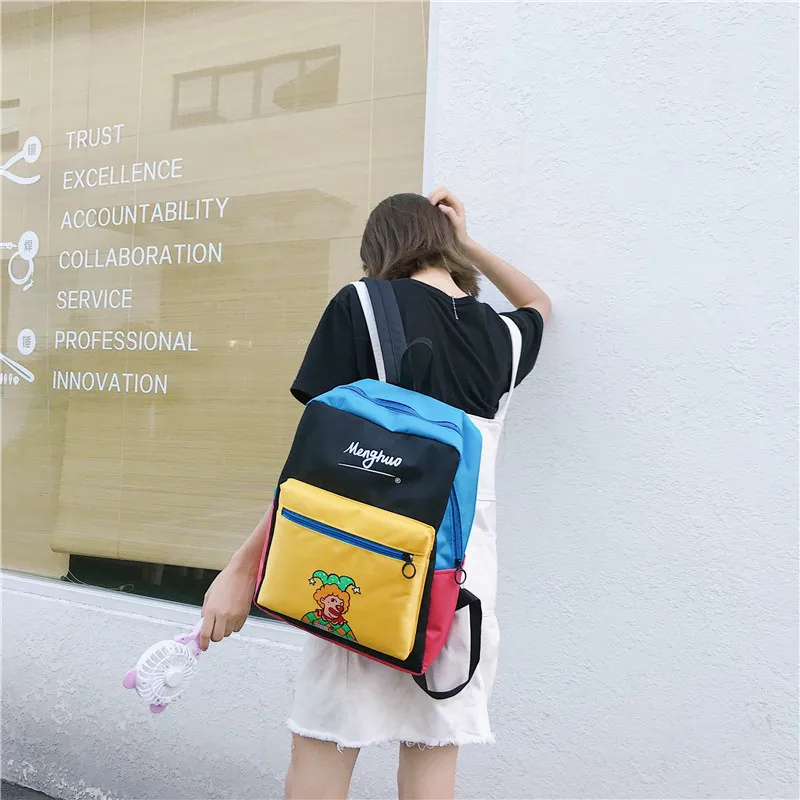 Menghuo Panelled Backpack Women Large Capacity School Backpack Bags for Girls 2018 Clown Printing Ultralight Backpack MochilasIMG_8355