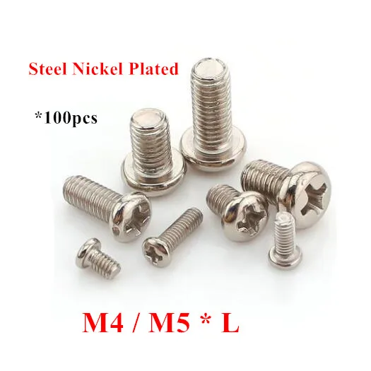 100pcs M4 M5 * 4/5/6/8/10/12/16mm Screws Pan Phillips head machine screw steel with nickel plated
100pcs M4 M5 * 4/5/6/8/10/12/16mm Screws Pan Phillips head machine screw steel with nickel plated