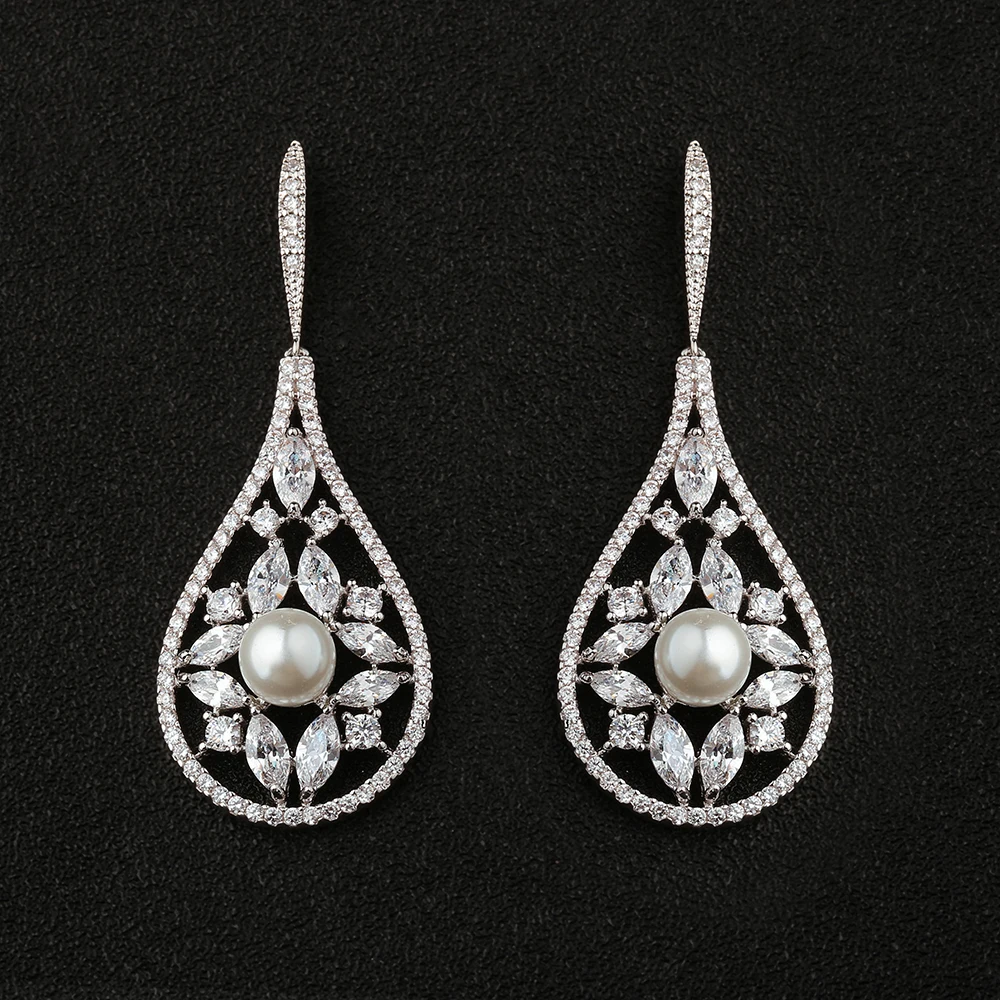 New inlaid pearl exquisite rhinestone earrings fashion charm wedding pendant | Украшения и аксессуары