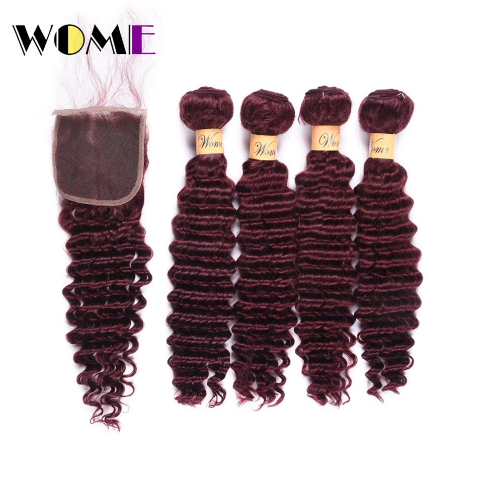 Wome Brazilian Human Hair Weave With Closure #99J Red Wine Color Deep Wave 4 Bundles With Lace Closure Free Part Curly Hair
Wome Brazilian Human Hair Weave With Closure #99J Red Wine Color Deep Wave 4 Bundles With Lace Closure Free Part Curly Hair