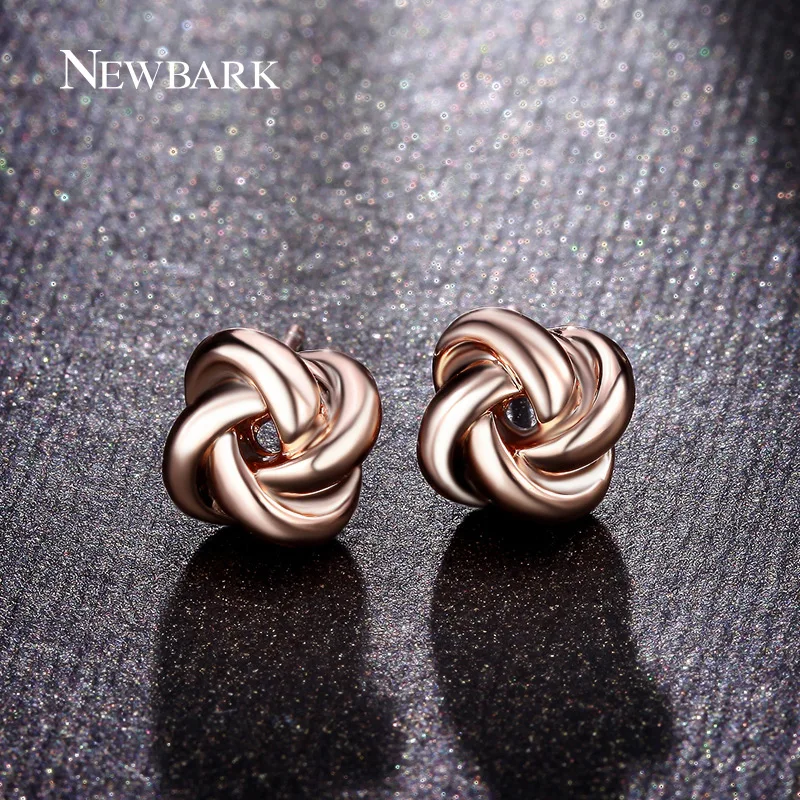 Image NEWBARK Cute Twist Love knot Stud Earrings 18k Rose And White Gold Plated Earings Fashion Jewelry Women Korean Design In 2016