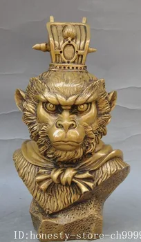 

christmas Chinese Myth Pure Bronze Sun Wukong Monkey Wang Head Bust Statue Sculpture halloween