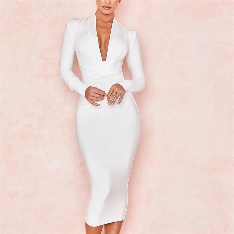 Women's Bandage Dress New 2019 Summer Celebrity Party V-neck Long Sleeve Elastic Slim Knee Dress Vestidos Sexy Fashion Wholesal
Women's Bandage Dress New 2019 Summer Celebrity Party V-neck Long Sleeve Elastic Slim Knee Dress Vestidos Sexy Fashion Wholesal