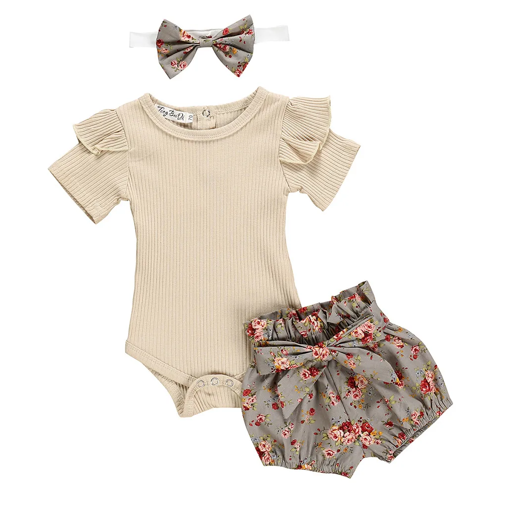 Newborn Kids Baby Girls Outfits Clothes Ruffled Short-Sleeved O-neck Romper Solid Color Bodysuit+Bow Flower Printed Shorts Set
Newborn Kids Baby Girls Outfits Clothes Ruffled Short-Sleeved O-neck Romper Solid Color Bodysuit+Bow Flower Printed Shorts Set