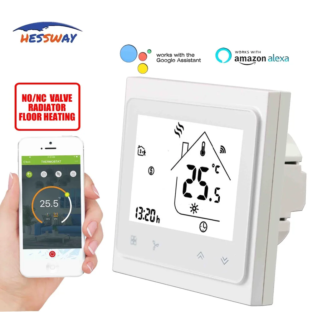 HESSWAY TUYA smart chip voice interaction Hysteresls 1 degree water heating radiator THERMOSTAT WIFI for NO/NC Valve
HESSWAY TUYA smart chip voice interaction Hysteresls 1 degree water heating radiator THERMOSTAT WIFI for NO/NC Valve