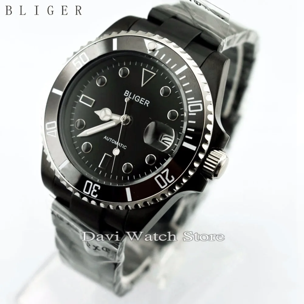 40MM BILGER BLACK CERAMIC BEZEL CASE BLUE LUMINOUS HANDS SAPPHIRE GLASS AUTOMATIC DATE MENS WATCH
40MM BILGER BLACK CERAMIC BEZEL CASE BLUE LUMINOUS HANDS SAPPHIRE GLASS AUTOMATIC DATE MENS WATCH