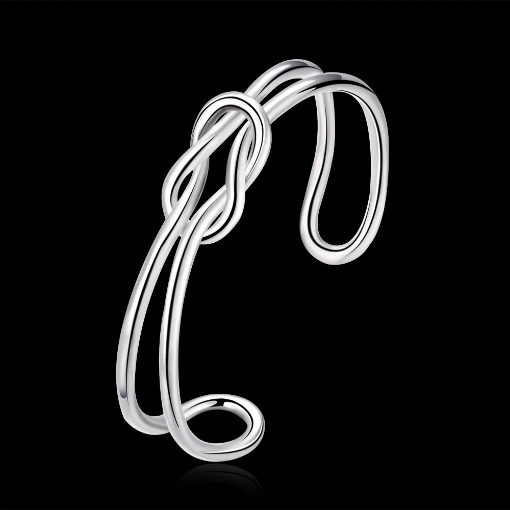 

Kinitial Knot Cross Bangle Bracelet Infinity Bangles Bridesmaid Gift 925 Silver Cuff Double Line Bracelets for women Jewelery