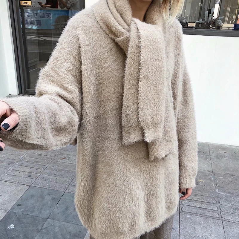 Female Gray Khaki Warm Sweater Women Autumn Winter Thick Mink cashmere Pullover 2018 New Fashion Clothes Free Scarf Pull Femme
Female Gray Khaki Warm Sweater Women Autumn Winter Thick Mink cashmere Pullover 2018 New Fashion Clothes Free Scarf Pull Femme
