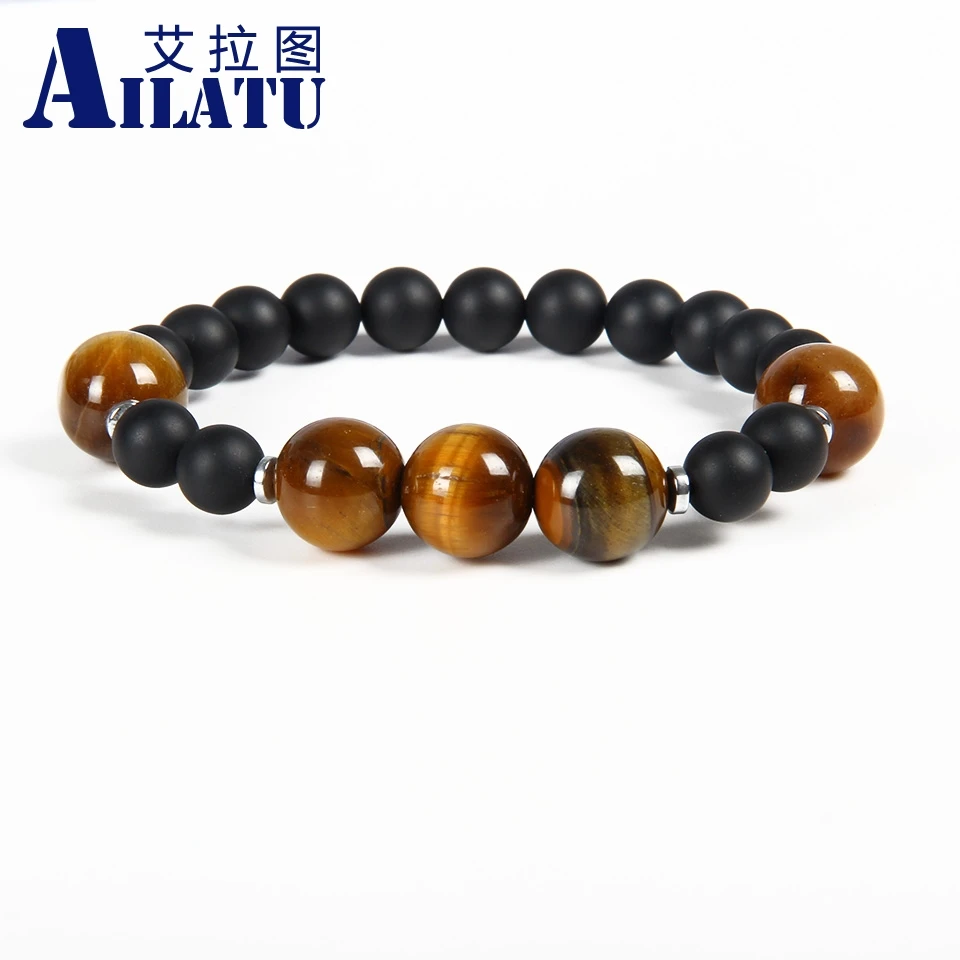 Ailatu Men's Fashion Healing Balance Beads Jewelry 8mm Black Matte Stone and 12mm Natural Tiger Eye Lucky Energy Bracelet
Ailatu Men's Fashion Healing Balance Beads Jewelry 8mm Black Matte Stone and 12mm Natural Tiger Eye Lucky Energy Bracelet