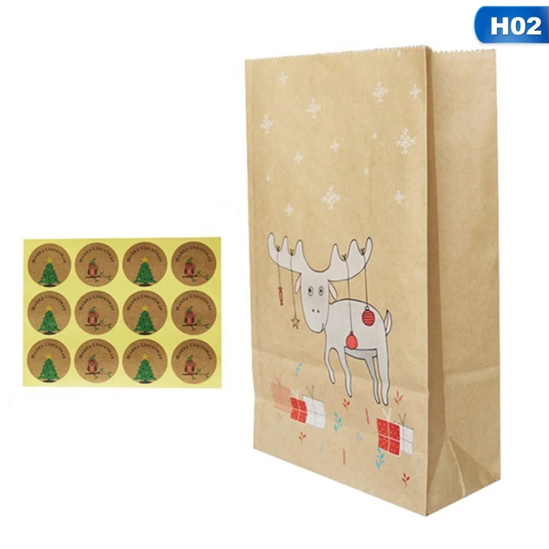 12pcs christmas kraft paper bag fox elk present gift paper bag