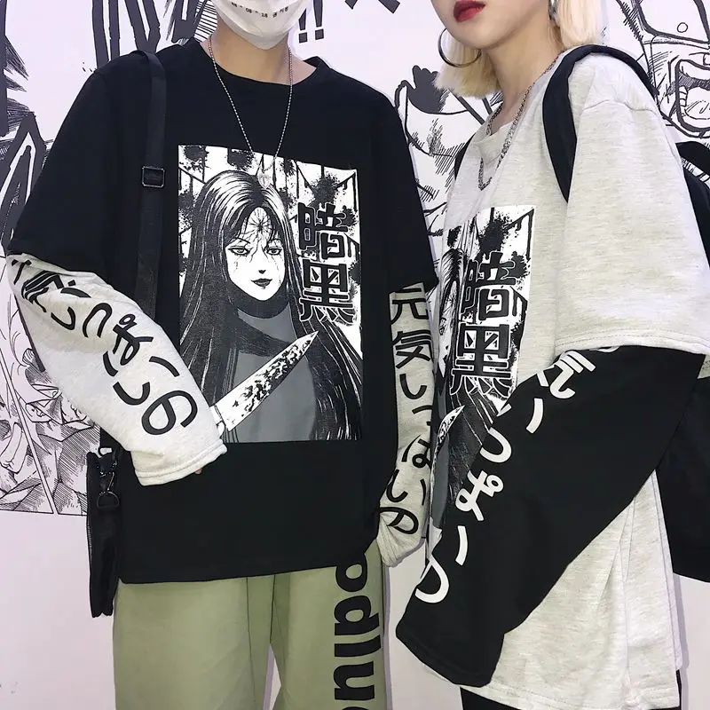 Harajuku Japanese Anime Print Women Sweatshirt Gothic Fake 2 Pieces O-Neck Long Sleeve Casual Loose Female Hoodie Streetwear
Harajuku Japanese Anime Print Women Sweatshirt Gothic Fake 2 Pieces O-Neck Long Sleeve Casual Loose Female Hoodie Streetwear