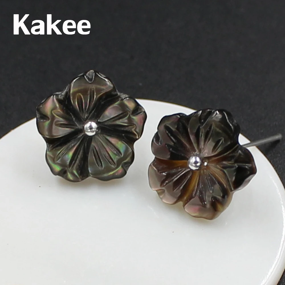 Kakee корейский стиль натуральный резной цветок очарование серебро 925 пробы черные