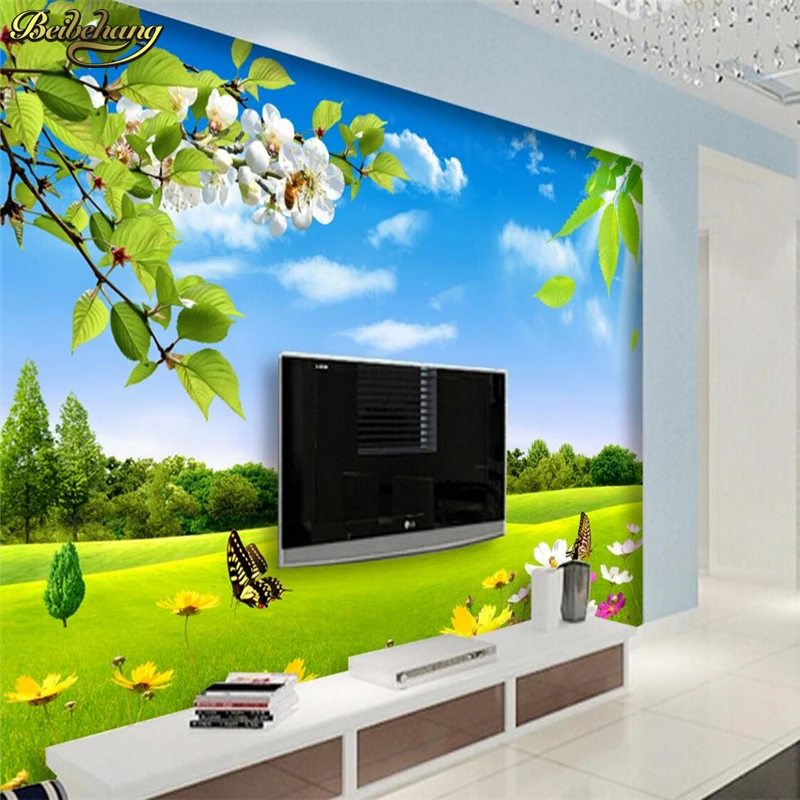 Фотообои beibehang на заказ фотообои наклейки синее небо белые облака трава цветы