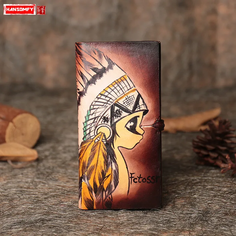 2018 new retro Genuine leather Women long wallet female handmade original Indian hand-painted wallet card holder coins purses
2018 new retro Genuine leather Women long wallet female handmade original Indian hand-painted wallet card holder coins purses