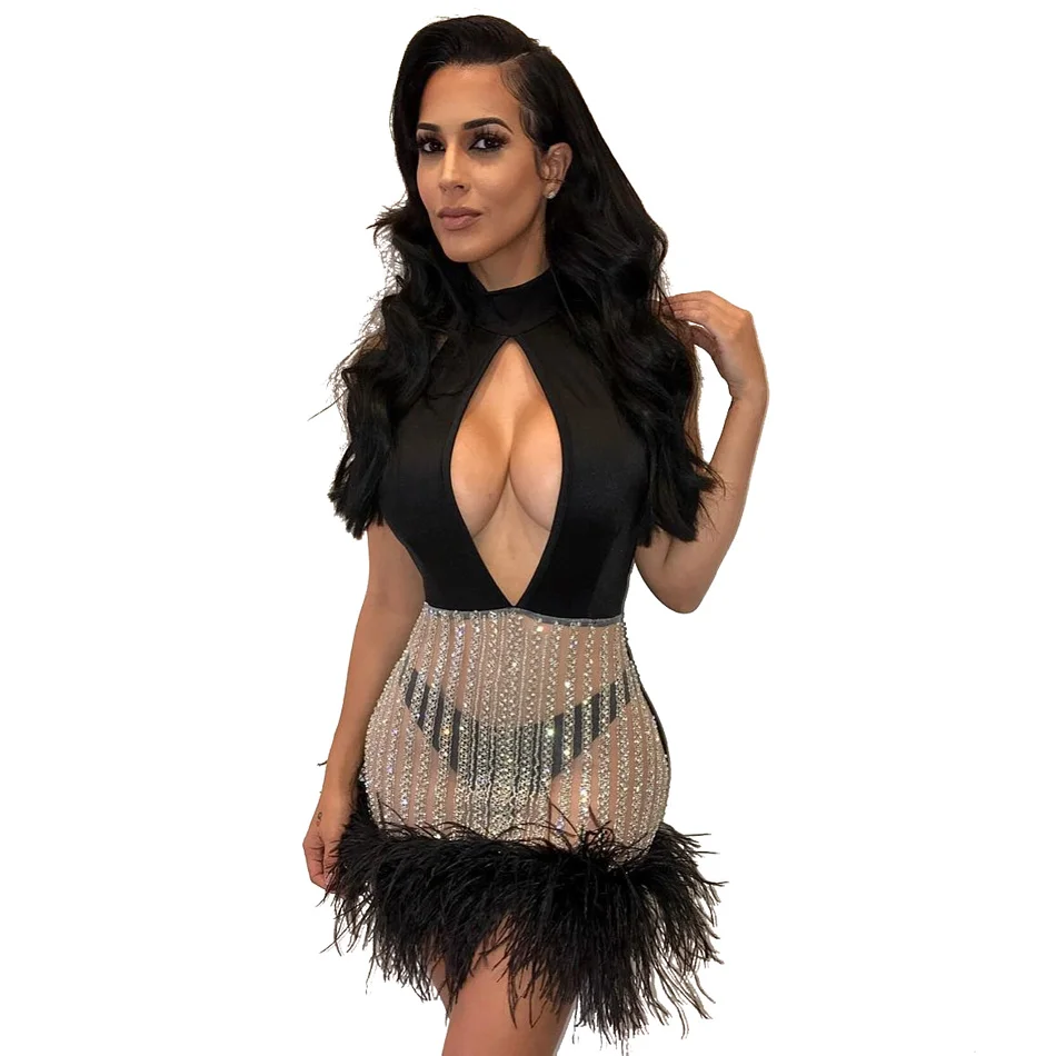 S Curve Party Clubwear Sequin Feathered Cut Out Halter Mini Bodycon Bandage Dress
S Curve Party Clubwear Sequin Feathered Cut Out Halter Mini Bodycon Bandage Dress