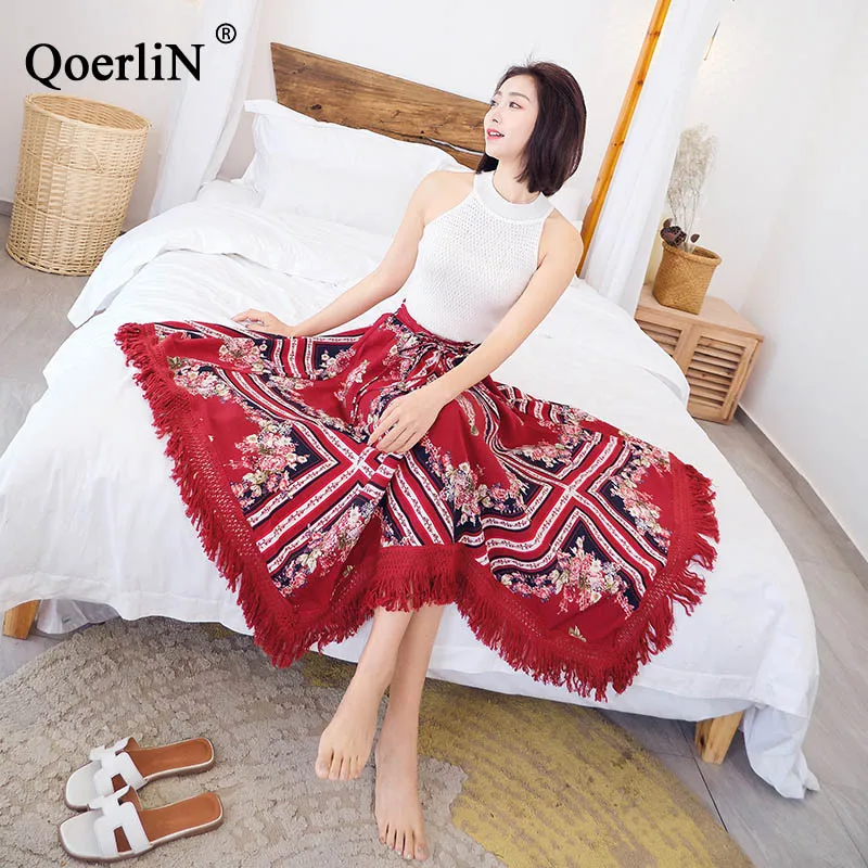 QoerliN высокое качество на шнуровке юбка женская летняя мода Бохо Нерегулярные