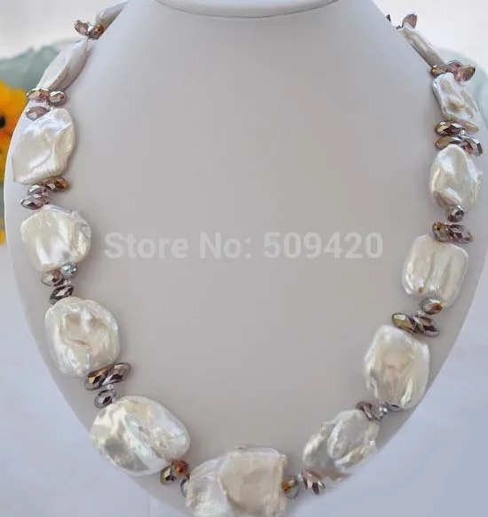 ~~ Free Shipping > 20" HUGE 38mm baroque white KESHI REBORN PEARL crystal NECKLACE 
~~ Free Shipping > 20" HUGE 38mm baroque white KESHI REBORN PEARL crystal NECKLACE