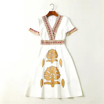 Women Summer Dresses 2018 High Quality Runway V-Neck Short Sleeve Printed Beading Casual Dress DX0647N
Women Summer Dresses 2018 High Quality Runway V-Neck Short Sleeve Printed Beading Casual Dress DX0647N