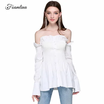 Foamlina White Women's Shrit Sexy Slash Neck Off Shoulder Ruffles Blouse Ladies Elegant Stretch Casual Shirt Tops Blusas
Foamlina White Women's Shrit Sexy Slash Neck Off Shoulder Ruffles Blouse Ladies Elegant Stretch Casual Shirt Tops Blusas