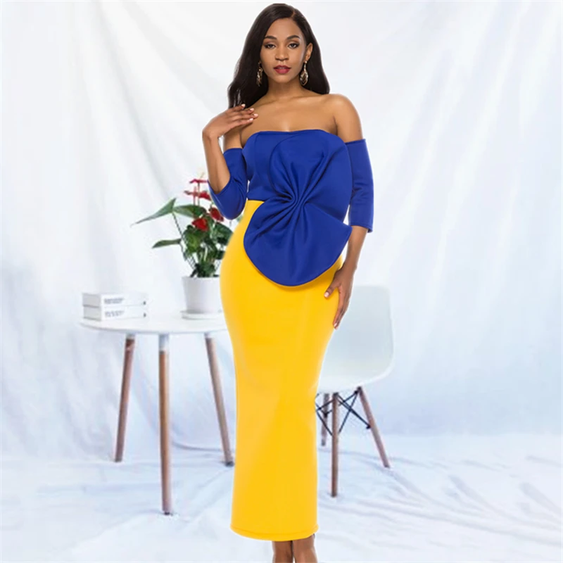 Women Maxi Party Dress Sexy Big Bowtie Blue Yellow Contrast Color Elegant Backless Celebrate Dinner Party Evening Bodycon Robes
Women Maxi Party Dress Sexy Big Bowtie Blue Yellow Contrast Color Elegant Backless Celebrate Dinner Party Evening Bodycon Robes