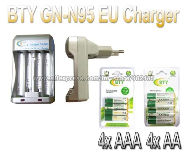 Hi-speed Quick AA AAA Rechargeable Battery BTY EU Charger N95 +4x 3000mAh+4x 1350mAh 1.2V NI-MH |